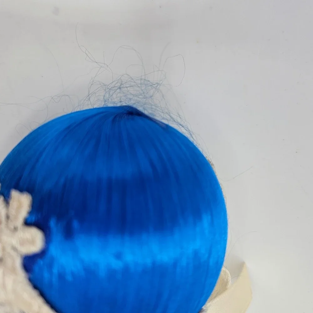 Vintage Style Blue Satin Thread Ball Ornament Lace Ribbon Handmade